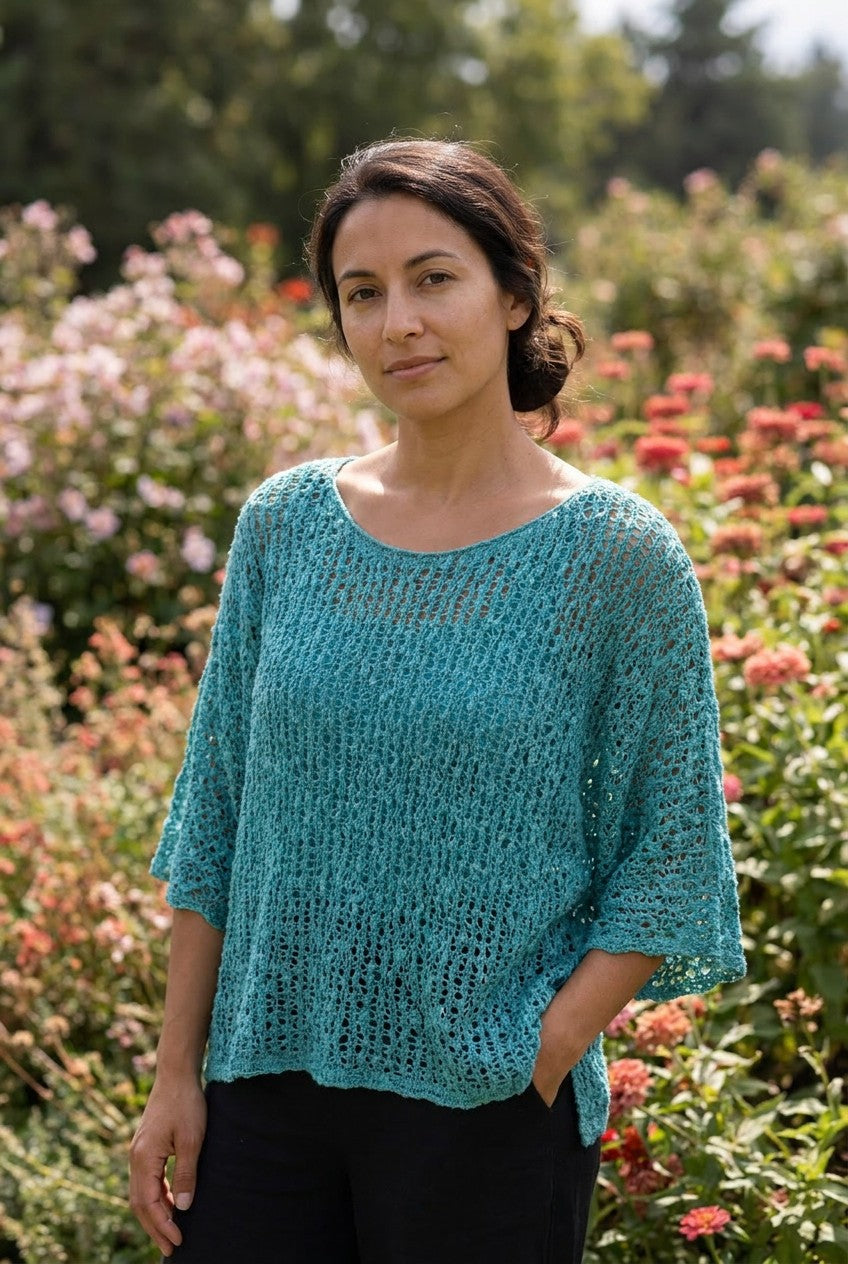 Turquoise Open Weave Knitted Oversized Top, Garden Lifestyle — Urban Wild