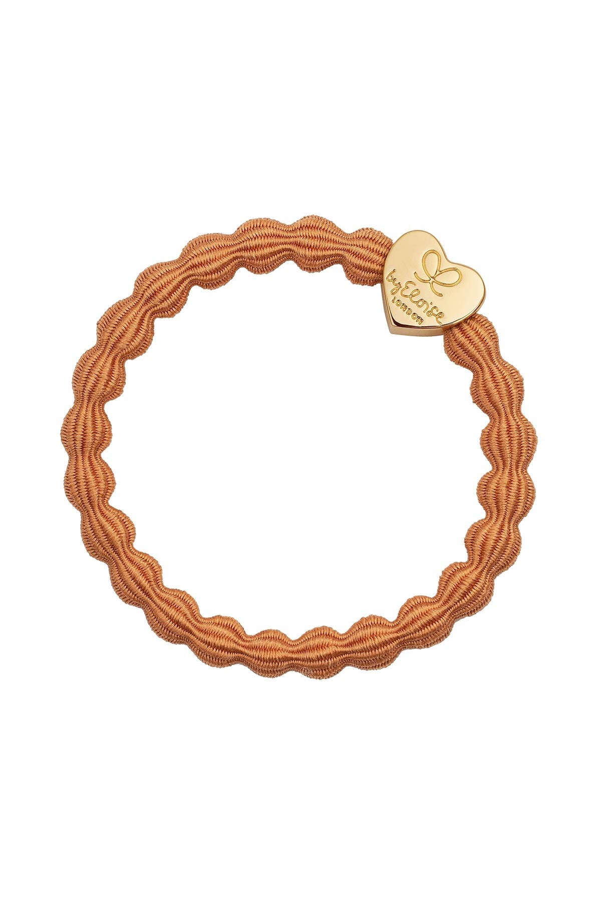 Powder peach bubble bangle band with gold heart charm worn as hair tie and bracelet — Urban Wild