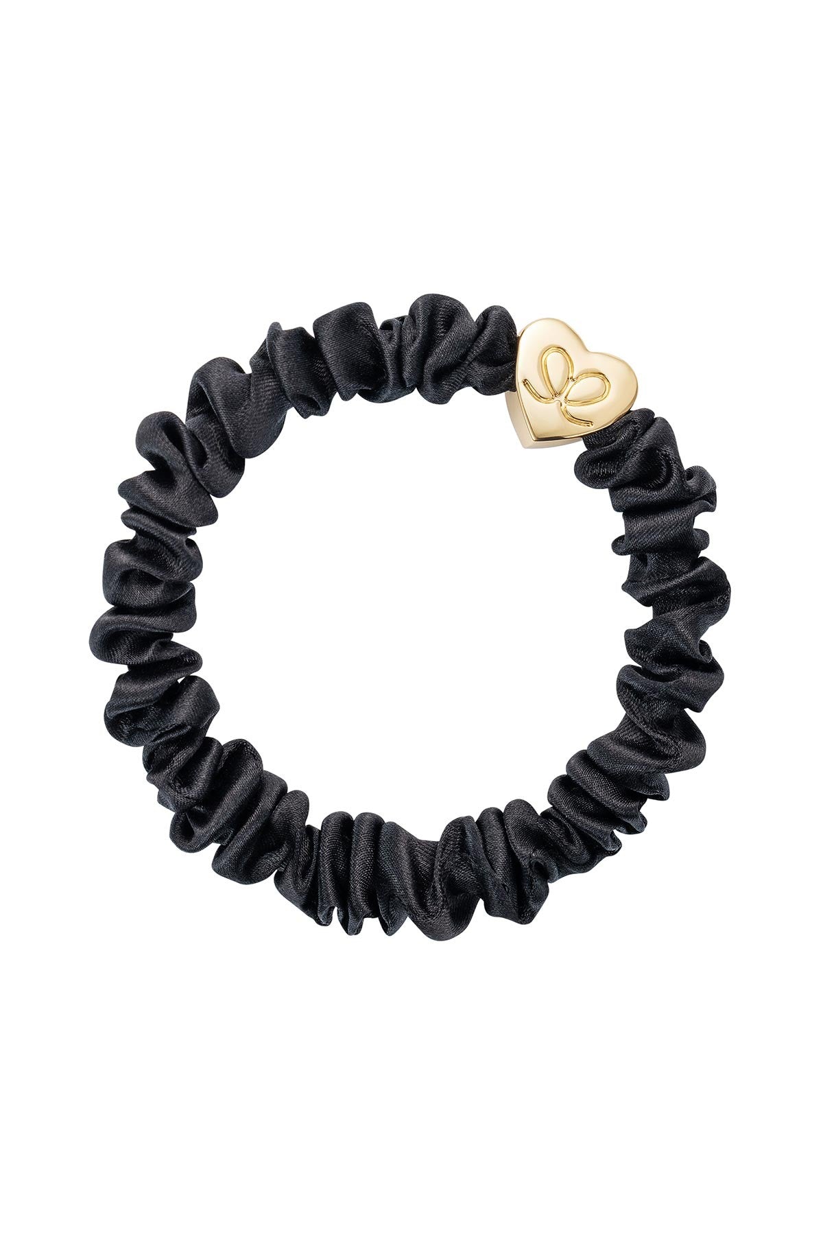Black Mulberry silk skinny scrunchie with gold heart charm doubles as bangle — Urban Wild