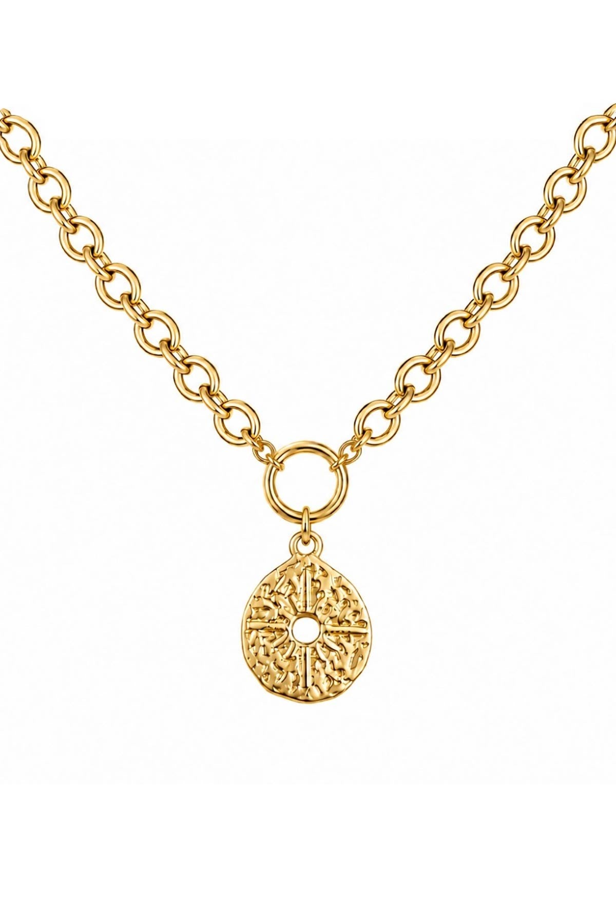 Boho Betty gold sunburst pendant necklace detail of front-fastening clasp — Urban Wild