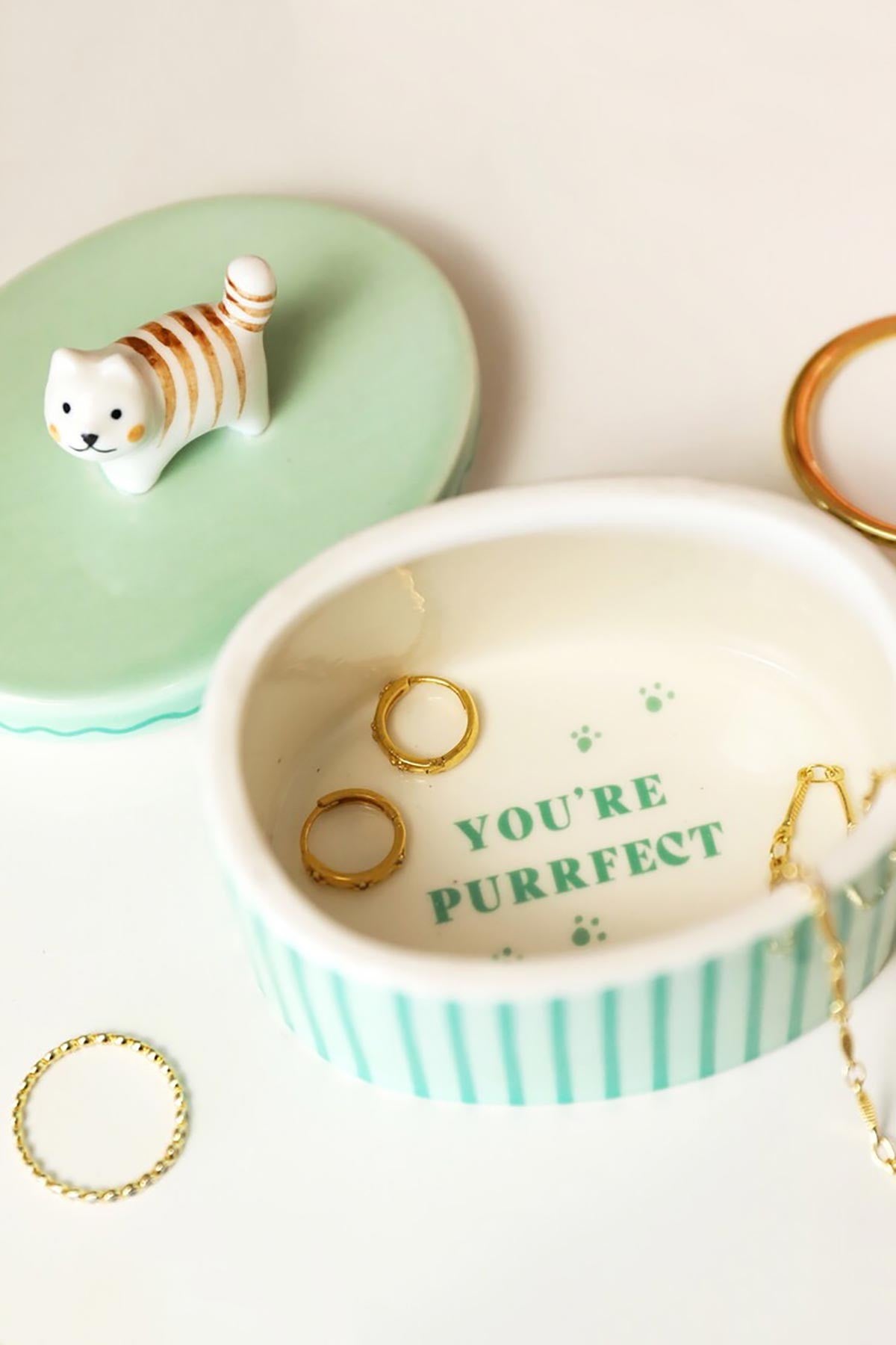 Green Oval Ceramic Cat Trinket Pot — Urban Wild
