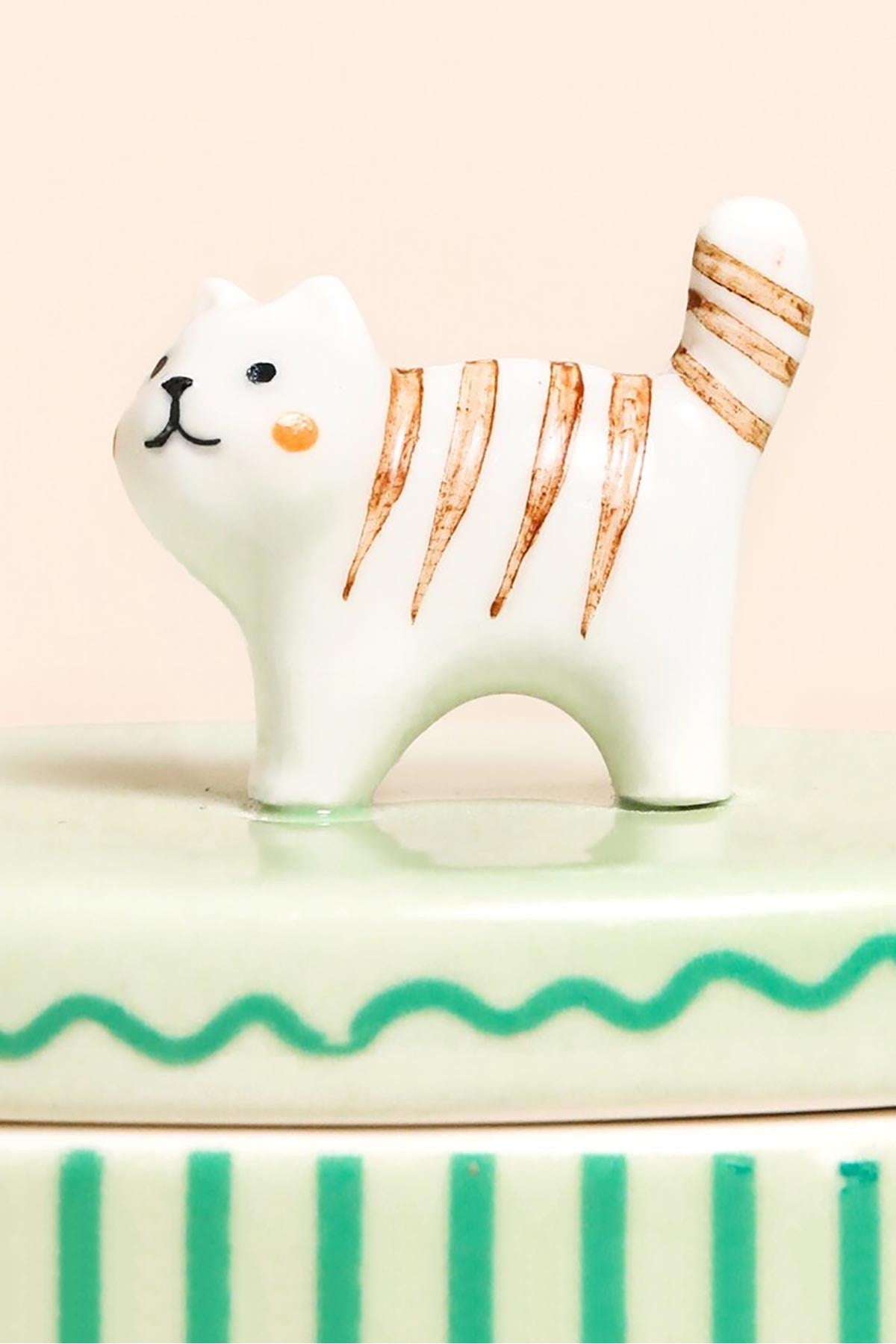 Green Oval Ceramic Cat Trinket Pot — Urban Wild