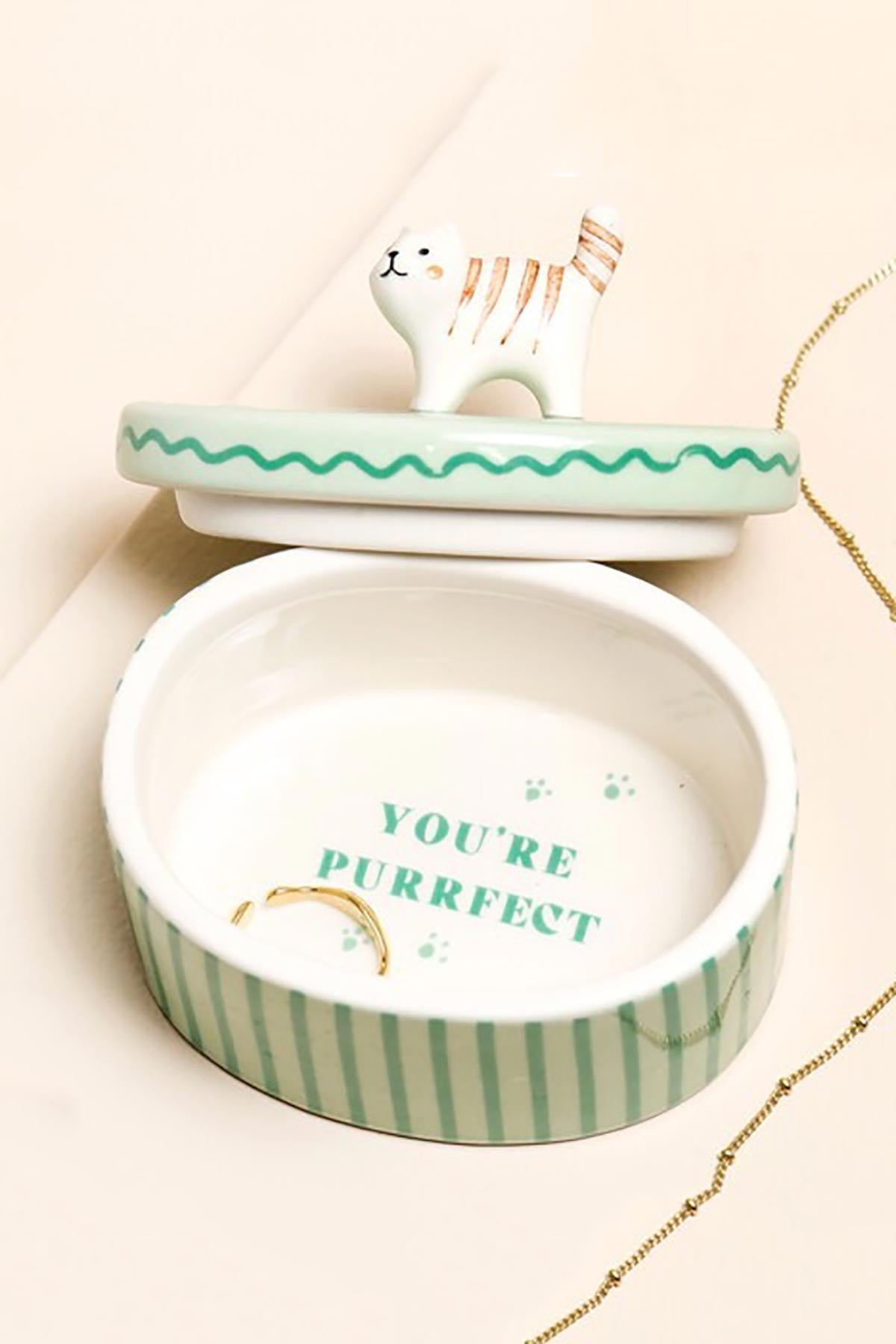 Green Oval Ceramic Cat Trinket Pot — Urban Wild