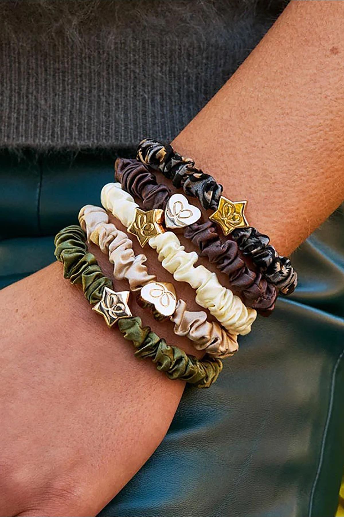 Gold Star Skinny Silk Scrunchie Bangle Band in Grey Leopard — Urban Wild