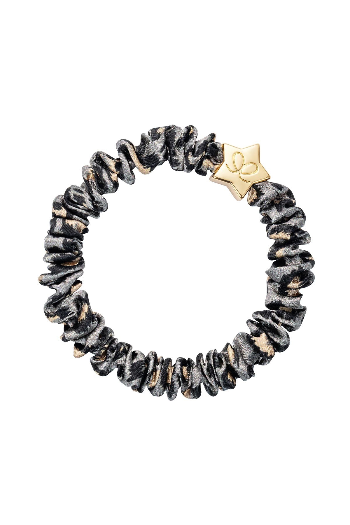 Grey leopard skinny silk scrunchie with gold star charm by byEloise — Urban Wild