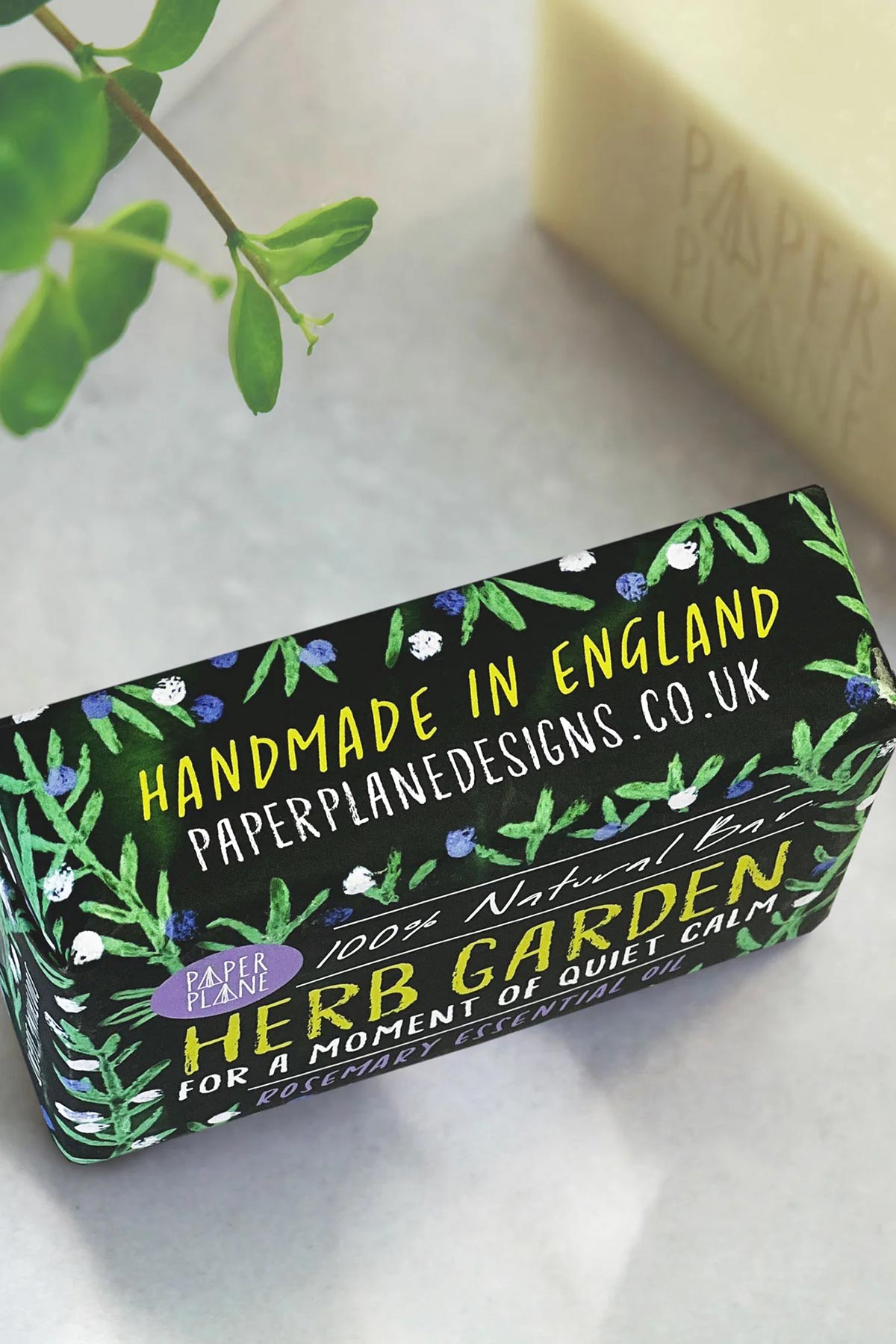Handmade in England Herb Garden rosemary soap bar packaging detail — Urban Wild