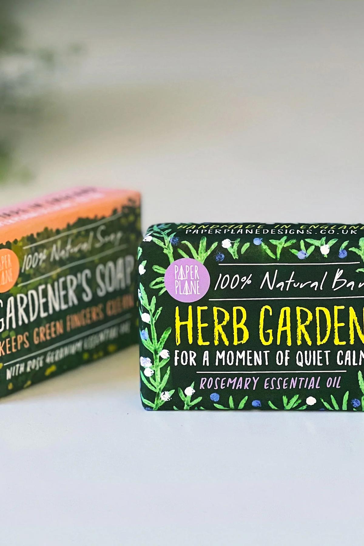 Paper Plane Herb Garden and Gardener's natural soap bars side by side — Urban Wild