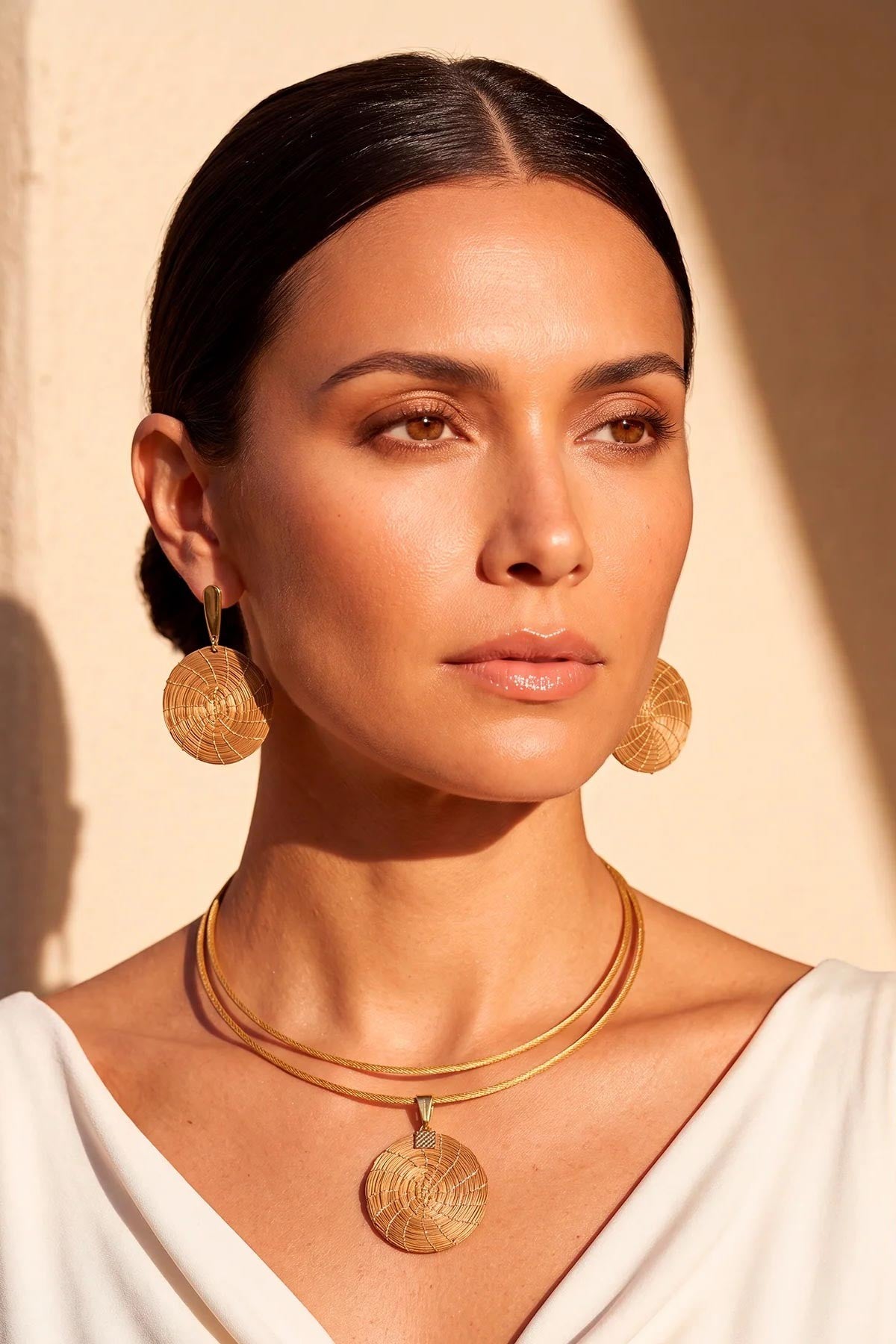 Isla Golden Grass Woven Round Statement Earrings — Urban Wild