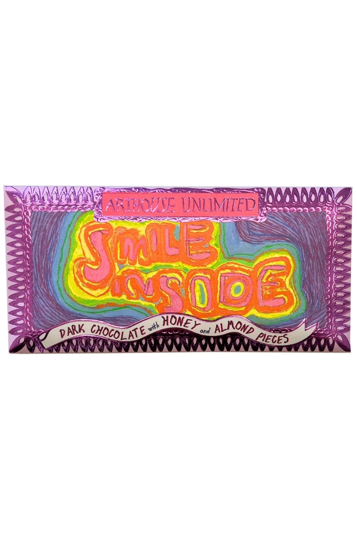 Joy Sized dark chocolate bar with honey and almond in Smile Inside paper envelope — Urban Wild