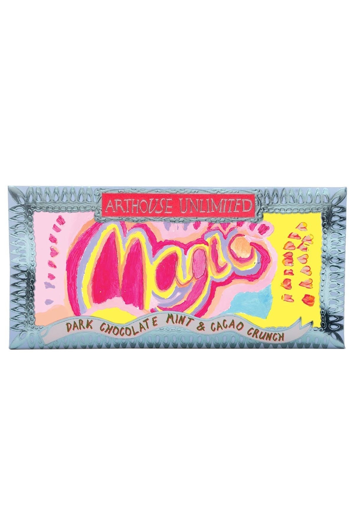 Joy sized dark chocolate mint and cacao crunch bar in Magic art envelope — Urban Wild