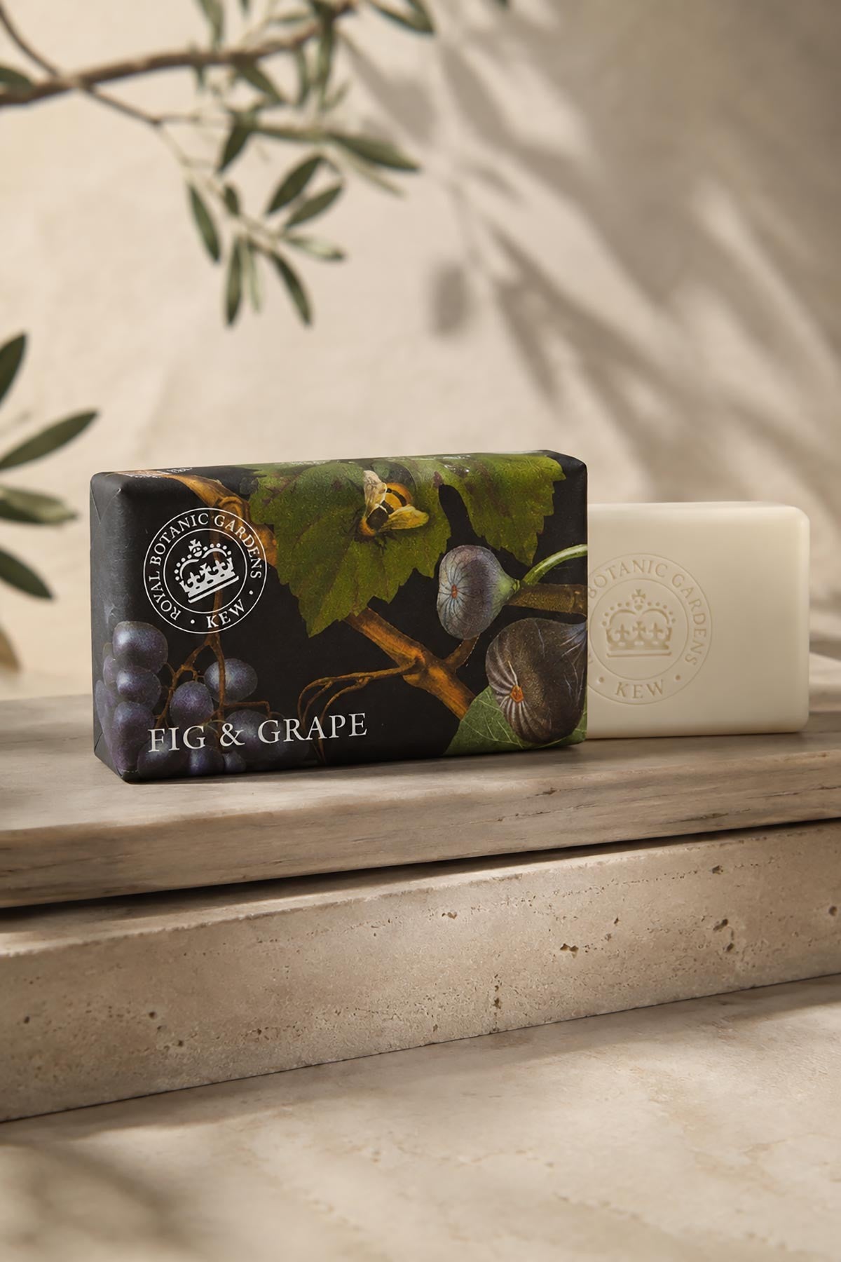 Kew Gardens fig and grape vegan shea butter soap bar in illustrated paper wrap — Urban Wild