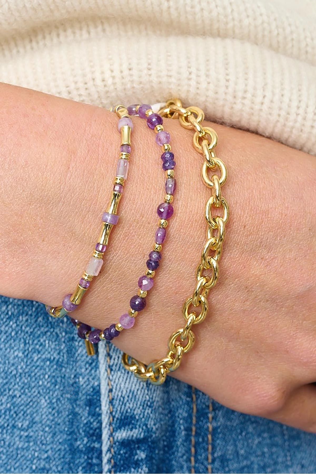 Laria Gold & Amethyst Gemstone Beaded Bracelet — Urban Wild