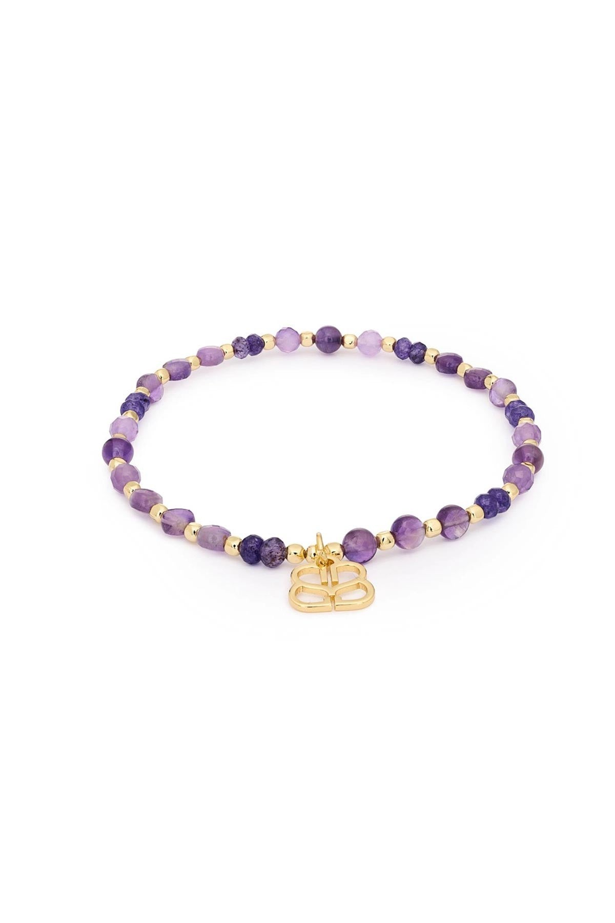 Laria gold and amethyst gemstone beaded stretch bracelet with signature charm — Urban Wild