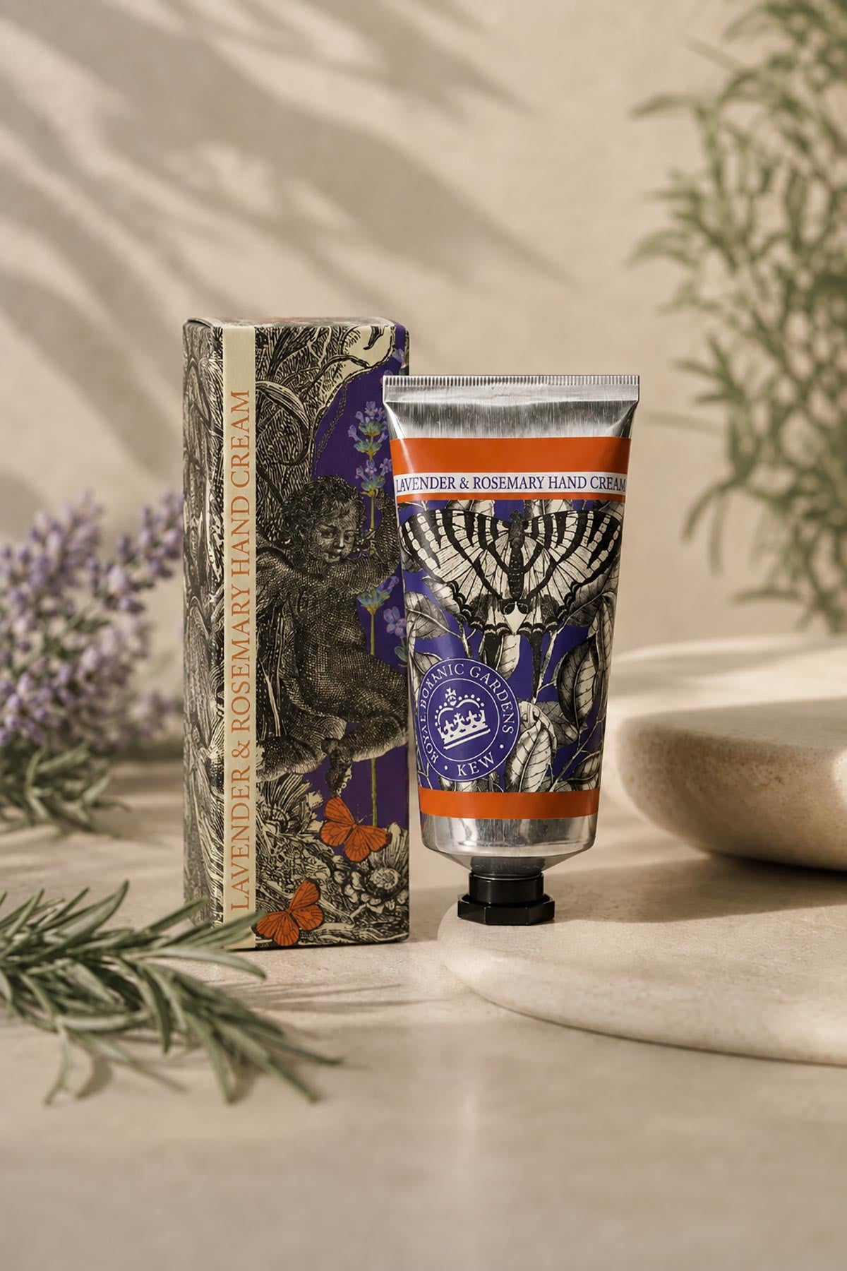 Kew Gardens lavender and rosemary hand cream in illustrated recyclable aluminium tube — Urban Wild