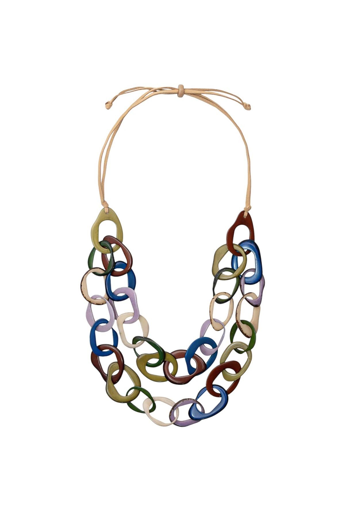 Layered olive green tagua ring statement necklace handmade in Ecuador — Urban Wild