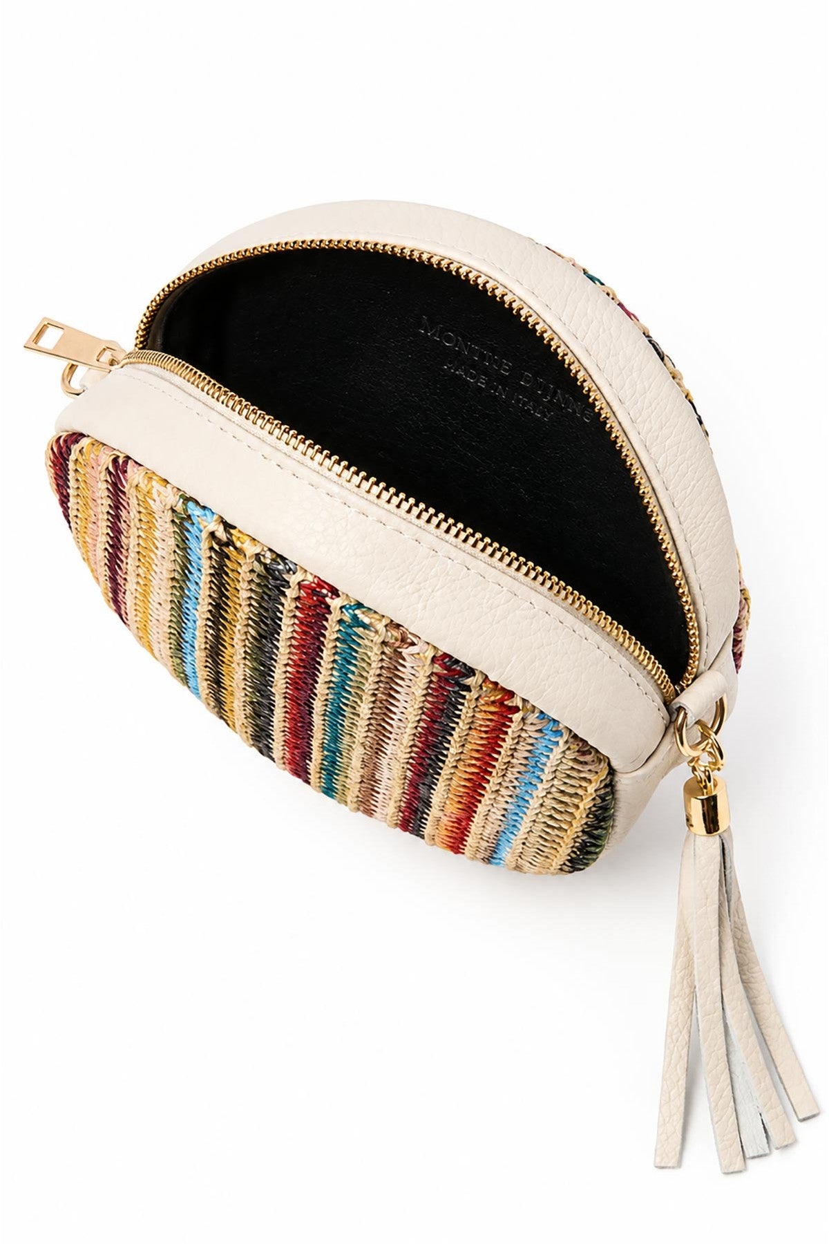 Italian Leather and Raffia Round Crossbody Bag in Light Taupe — Urban Wild