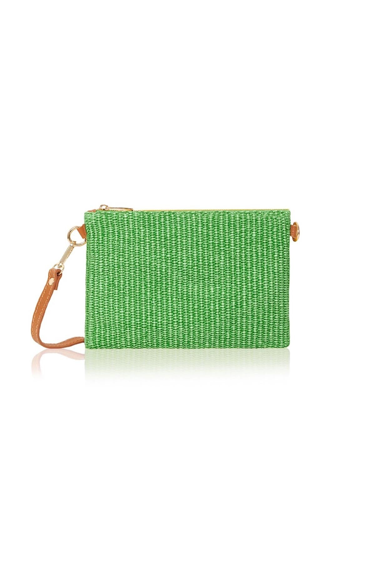 Lime green handmade Italian raffia and leather rectangle bag with shoulder strap — Urban Wild