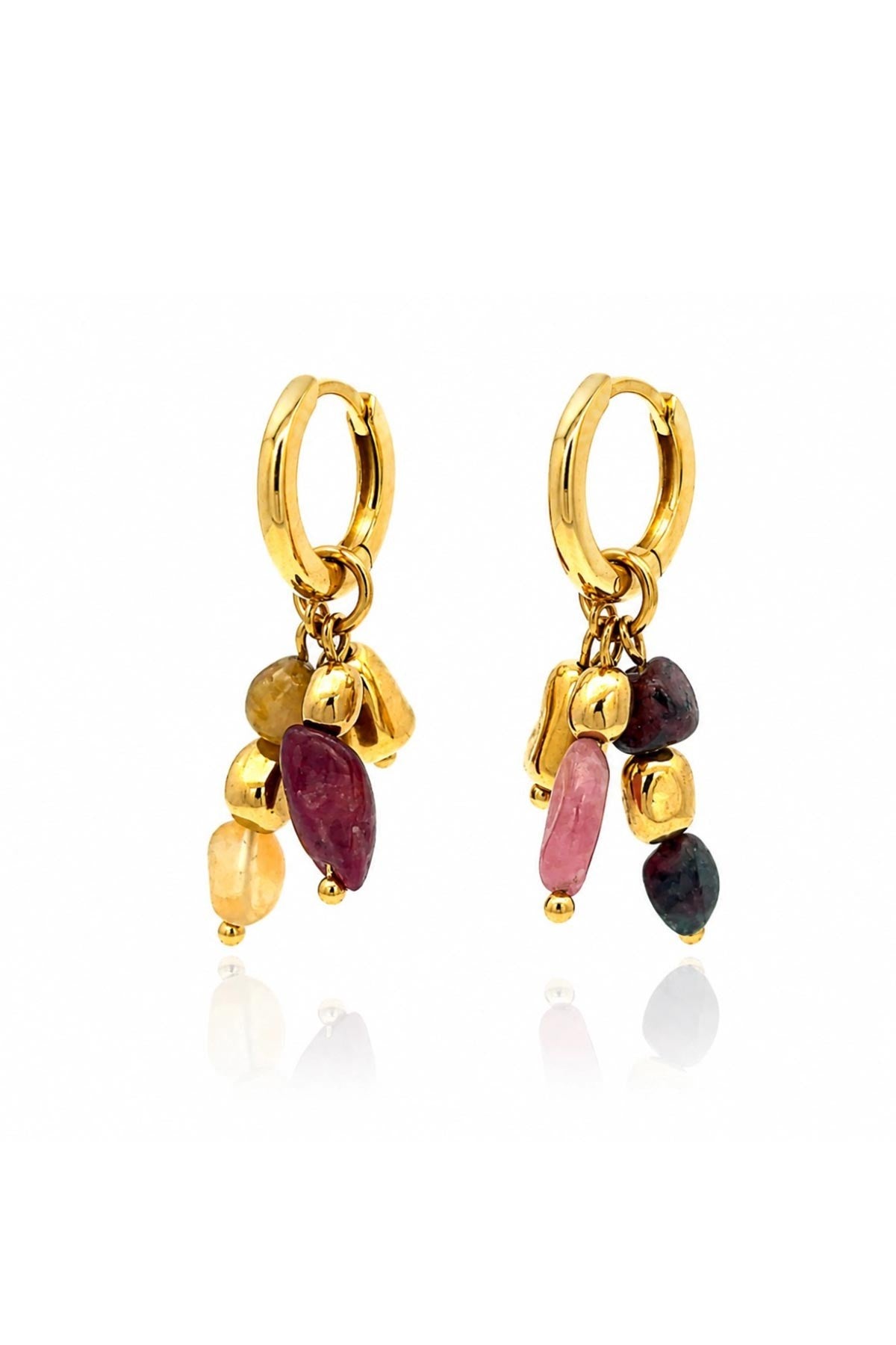 Lora gold tourmaline charm huggie hoop earrings with colourful gemstone cluster — Urban Wild