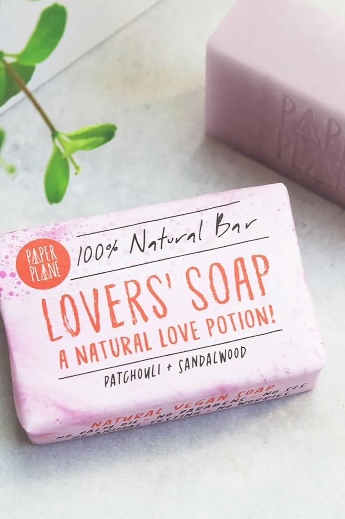 Lovers' Soap patchouli and sandalwood natural vegan bar in pink paper wrapper — Urban Wild