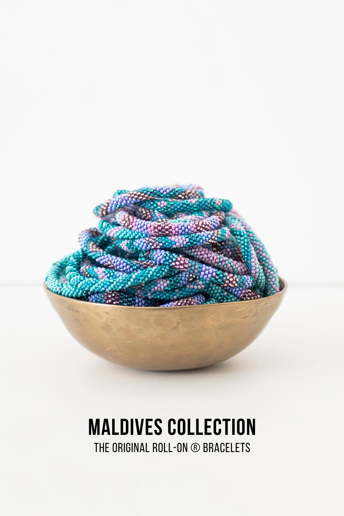Maldives Roll-On beaded bracelet collection in turquoise lilac and purple — Urban Wild