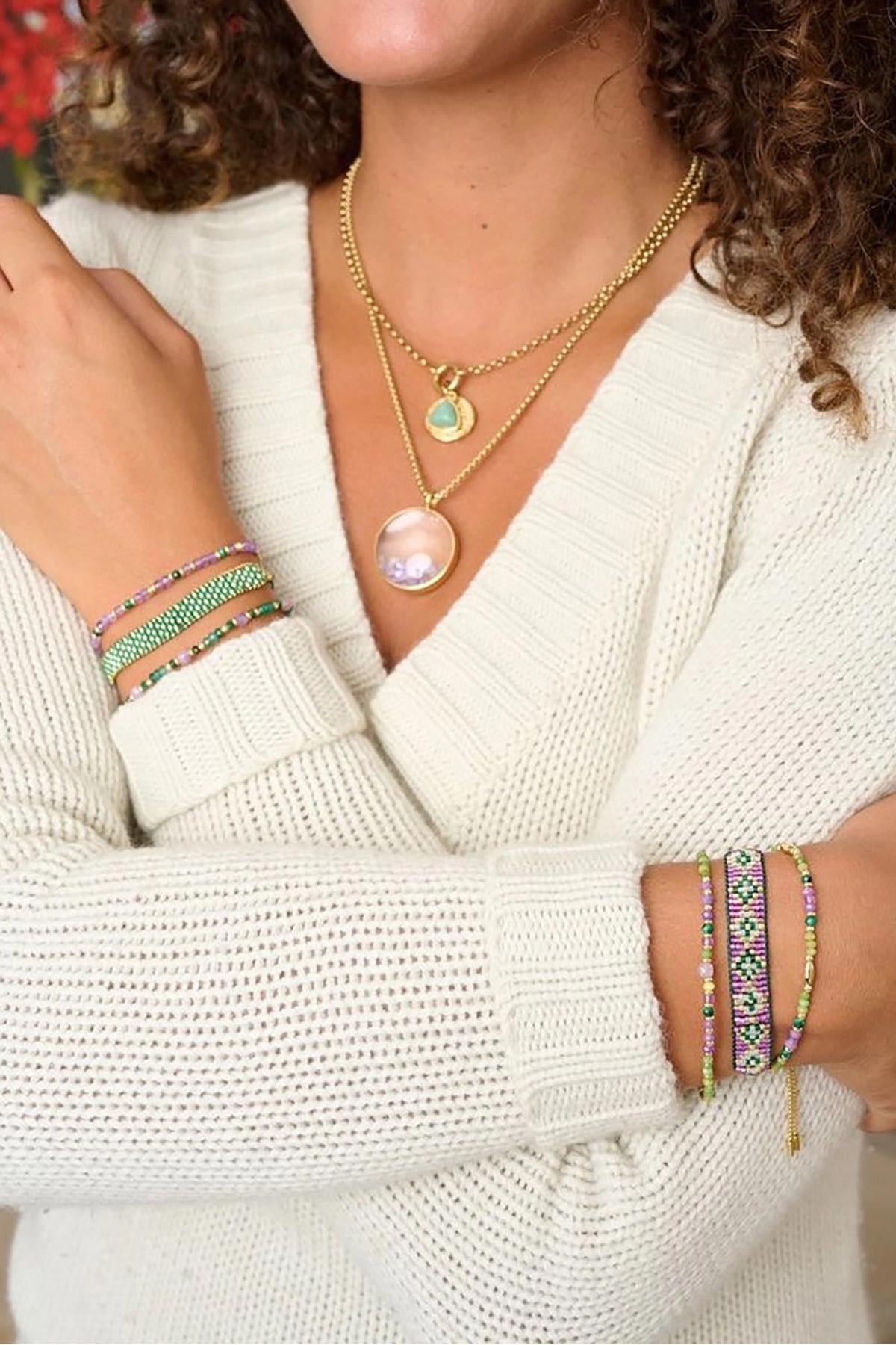 Meli Gold, Green & Purple Gemstone Beaded Bracelet — Urban Wild