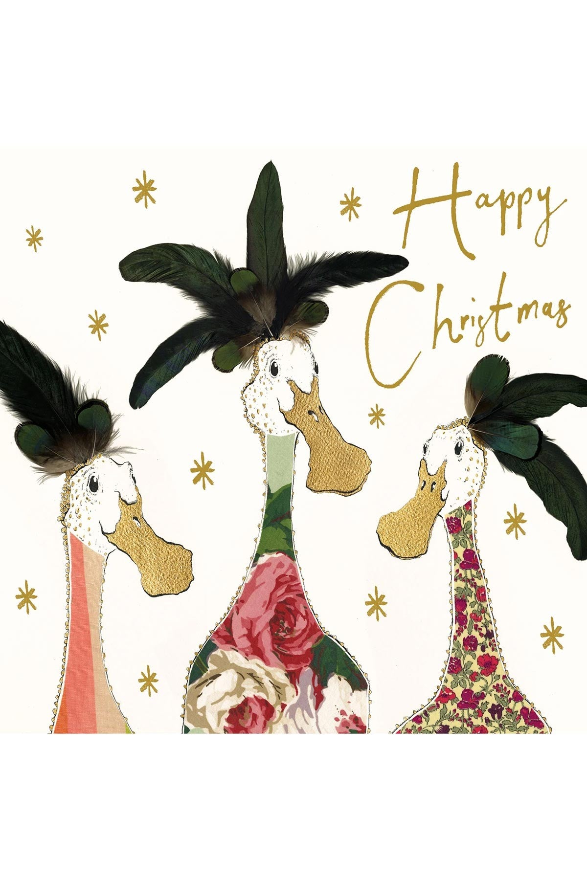 Merry Christmas Ducks gold foil embossed illustrated Christmas card by Anna Wright — Urban Wild