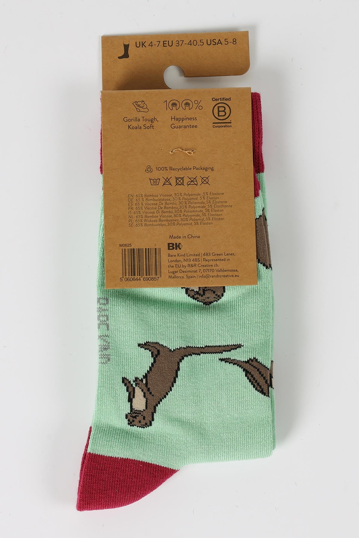 Back of Bare Kind otter bamboo socks showing B Corp logo and bamboo viscose composition — Urban Wild
