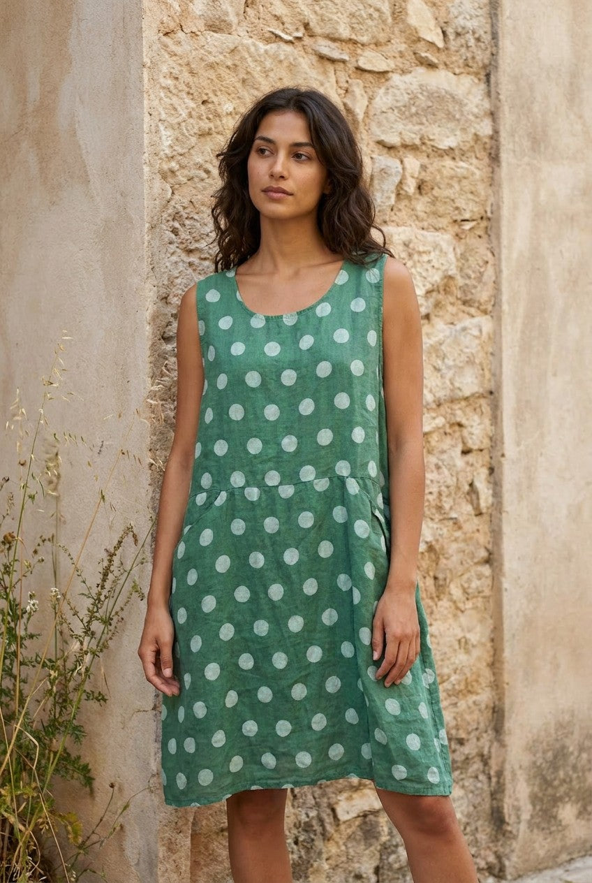 Green Polka Dot Linen Pocket Dress — Urban Wild