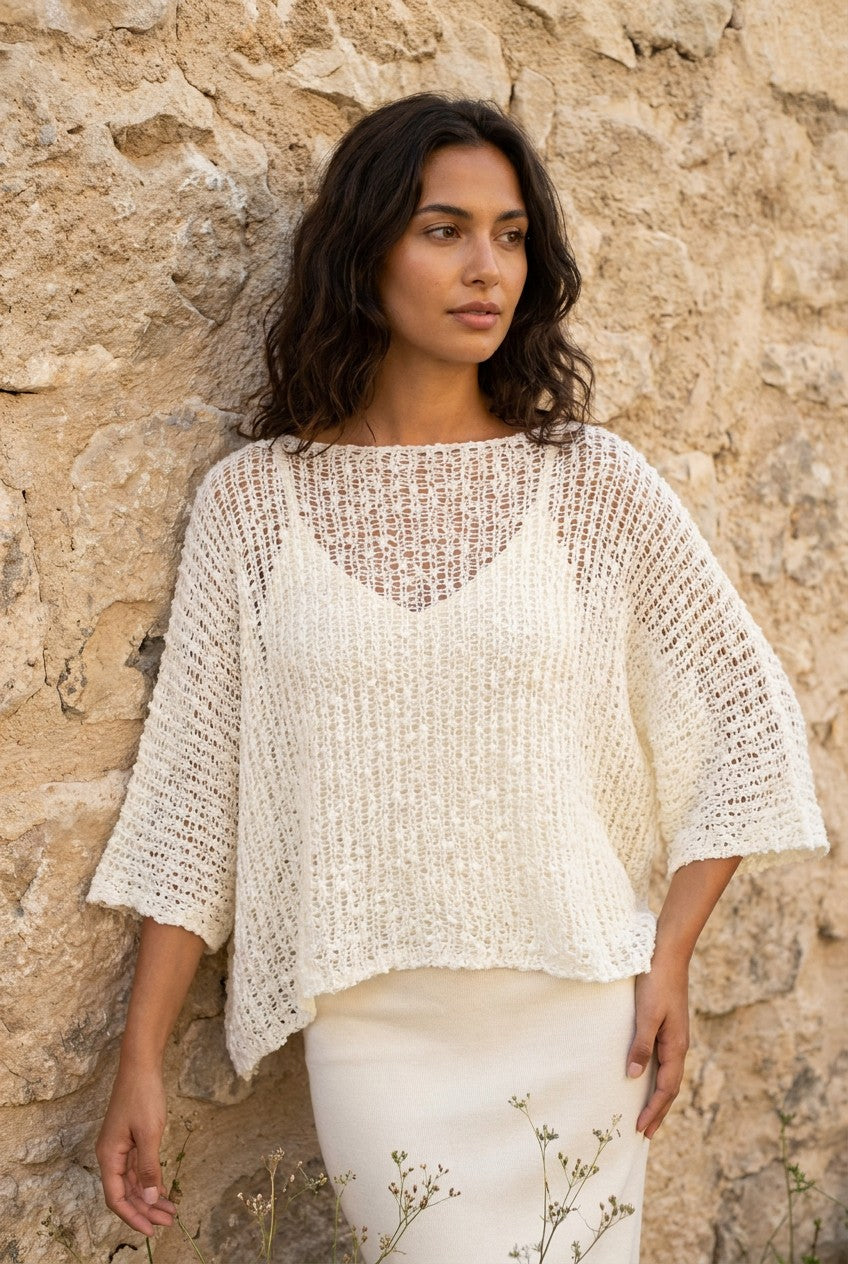 Ivory Open Weave Knitted Oversized Top — Urban Wild
