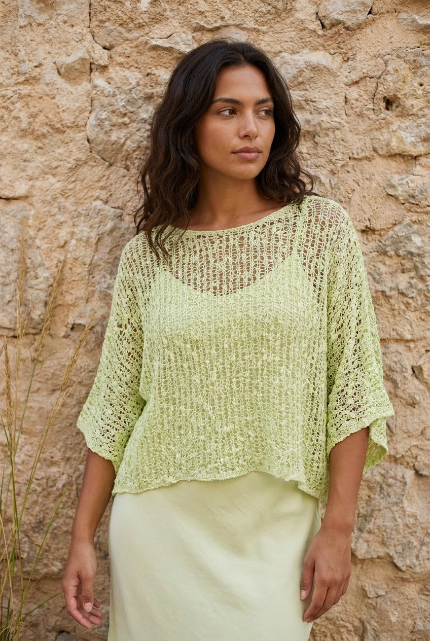 Lime Green Open Weave Knitted Oversized Top — Urban Wild