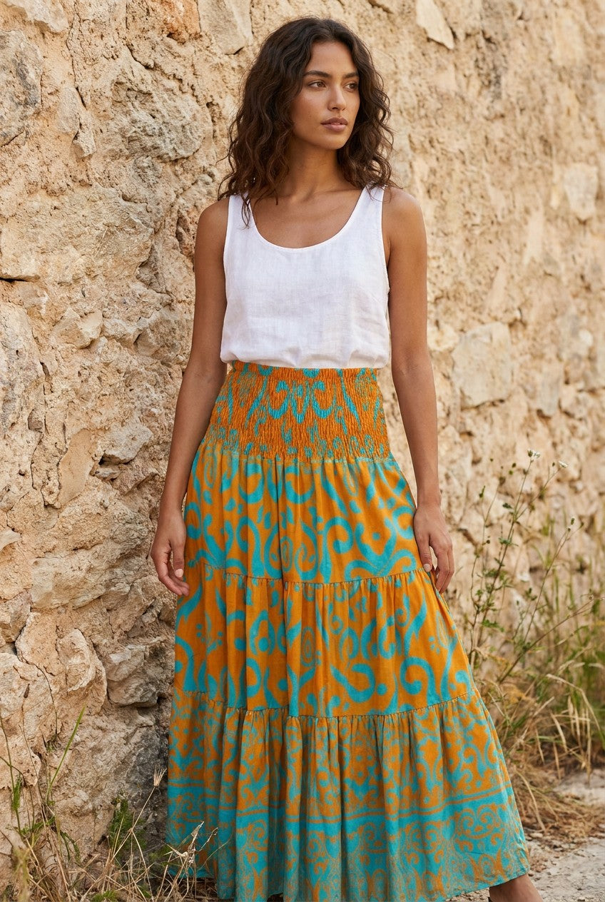 Orange Viscose Tiered Skirt Dress — Urban Wild