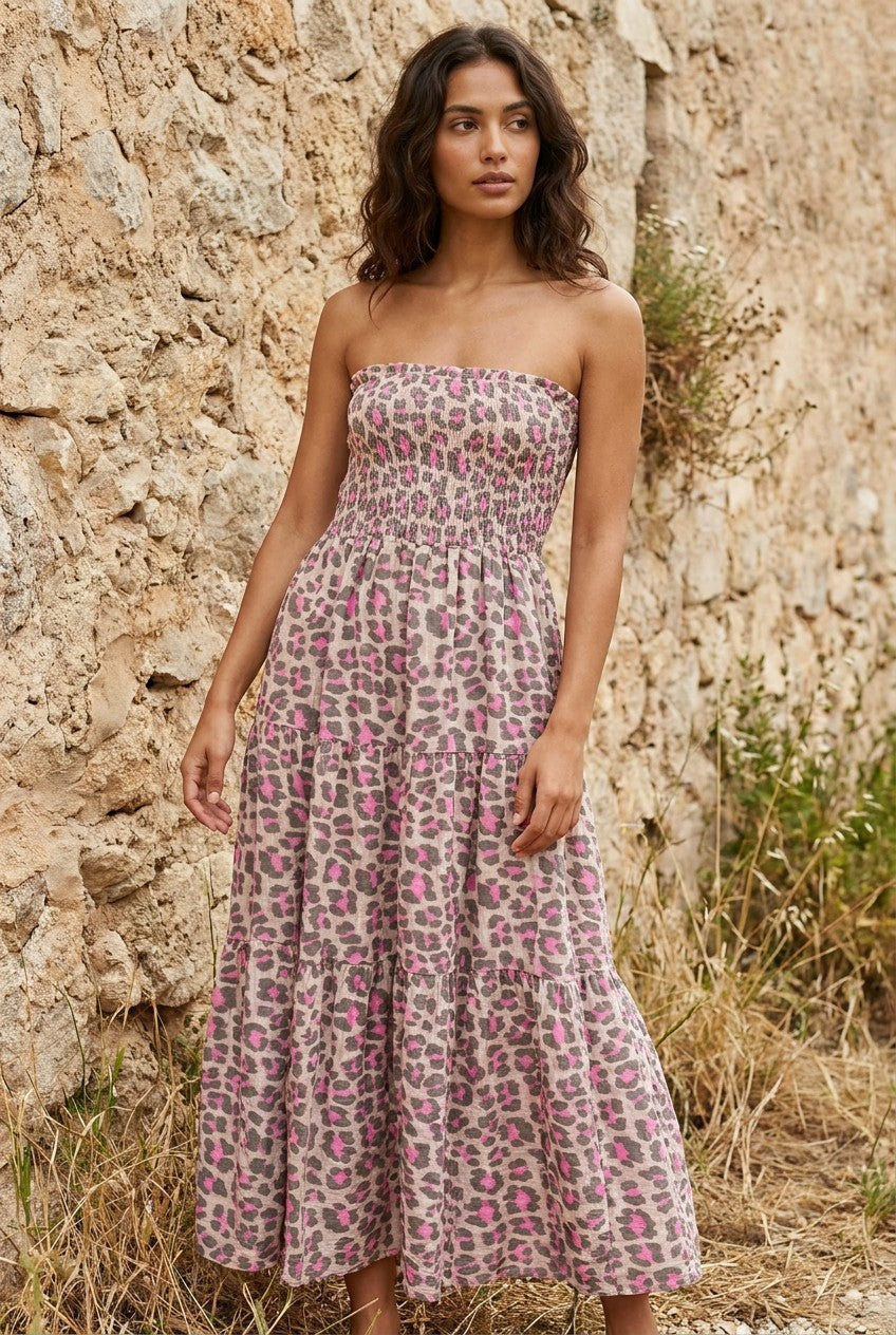 Pink Leopard Print Cotton Tube Dress and Maxi Skirt — Urban Wild