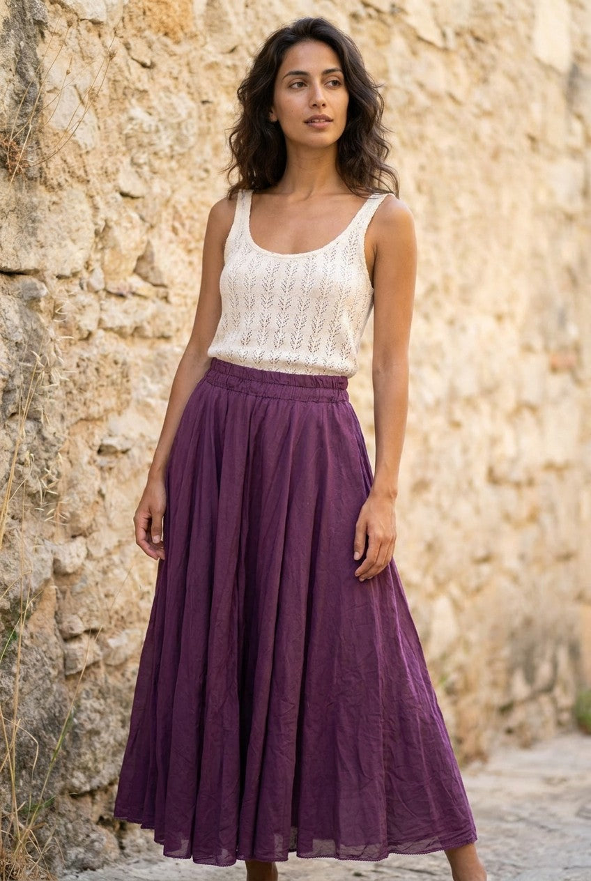Plum Cotton Maxi Skirt with Elasticated Waist — Urban Wild