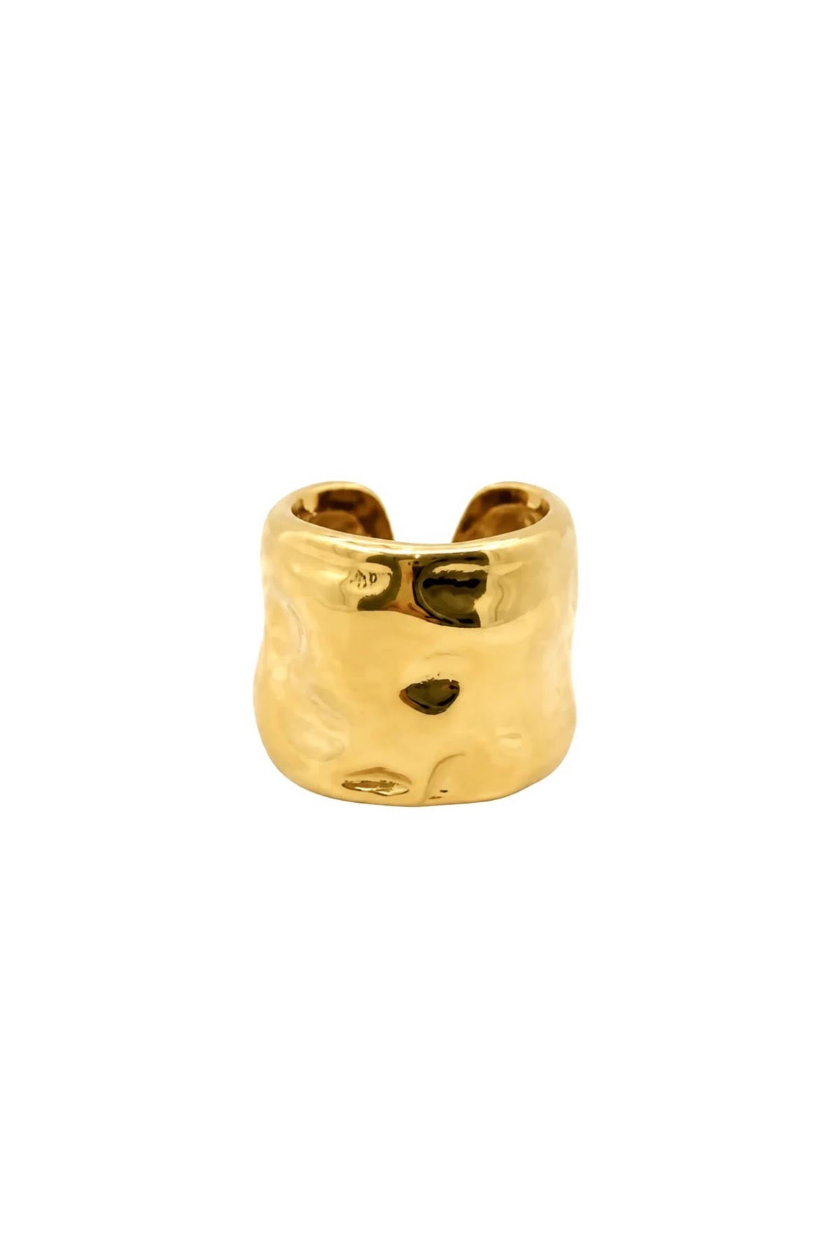 Nada chunky battered gold adjustable waterproof stainless steel ring with molten textured band — Urban Wild