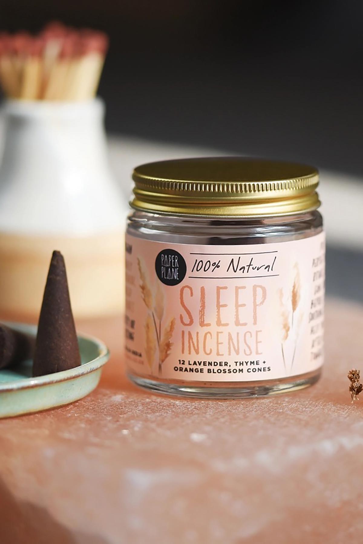 Paper Plane sleep incense jar with brass lid and herbal cone — Urban Wild