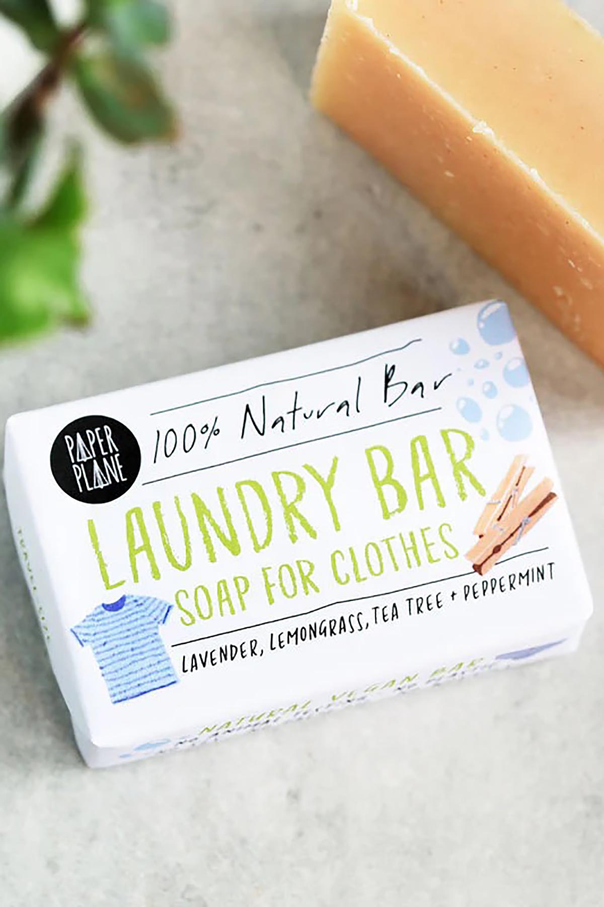 Natural vegan laundry soap bar with lavender and lemongrass in paper wrap — Urban Wild
