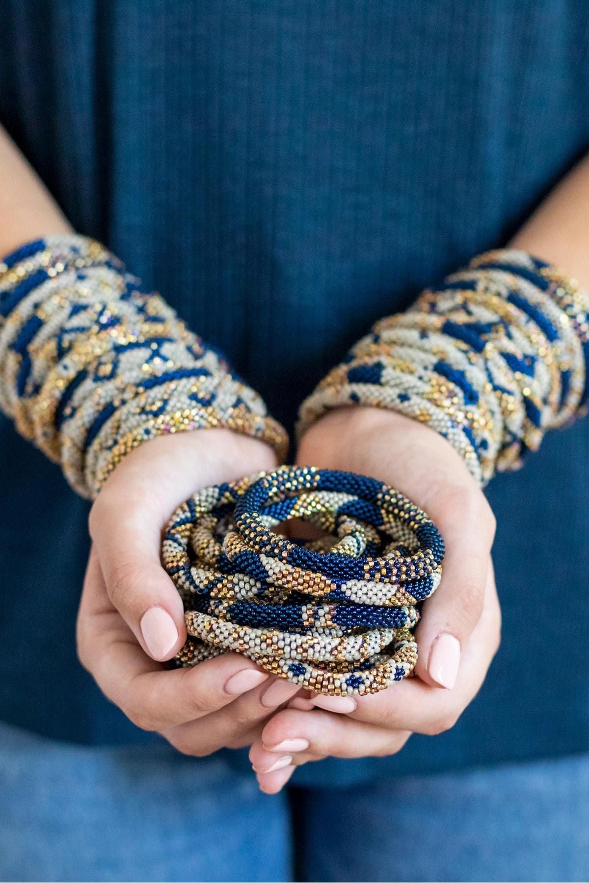 Annapolis Blue White and Gold Roll-On Beaded Bracelet — Urban Wild