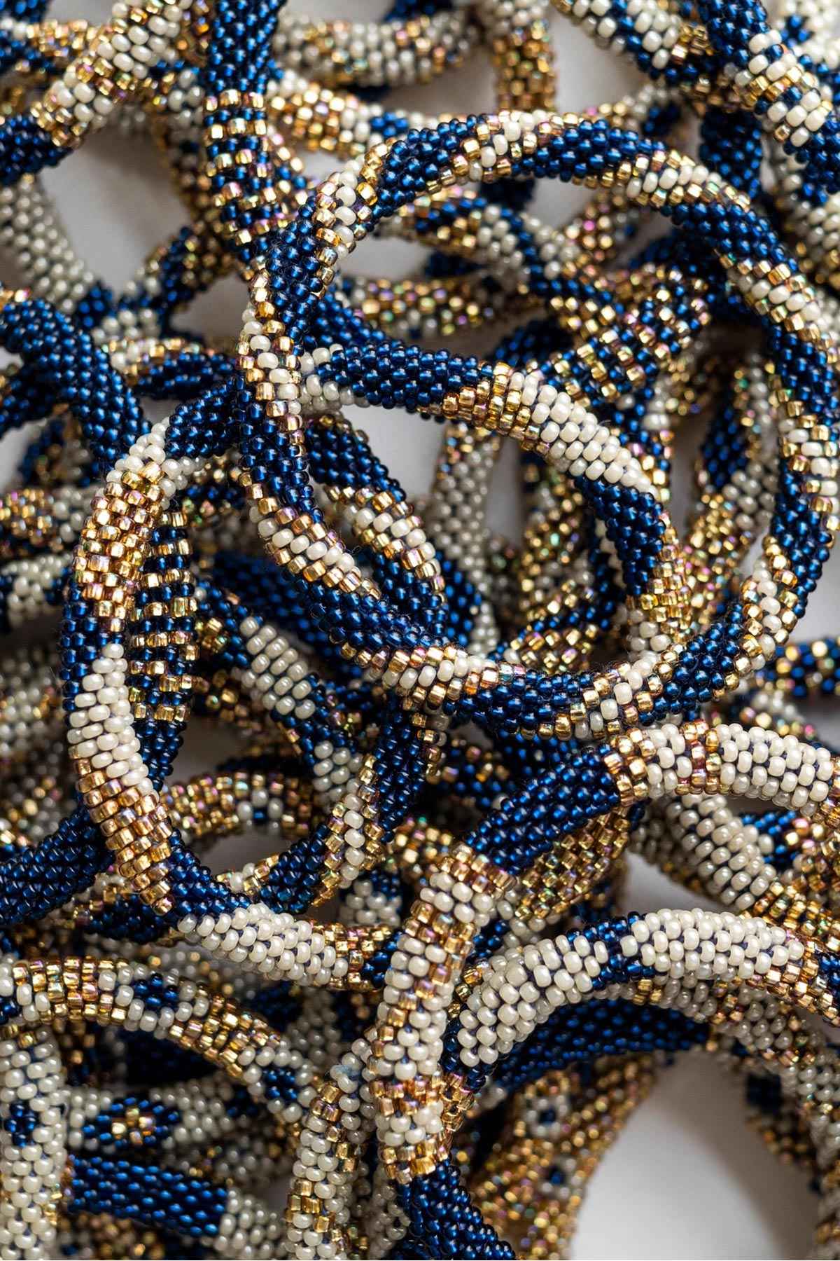 Annapolis Blue White and Gold Roll-On Beaded Bracelet — Urban Wild