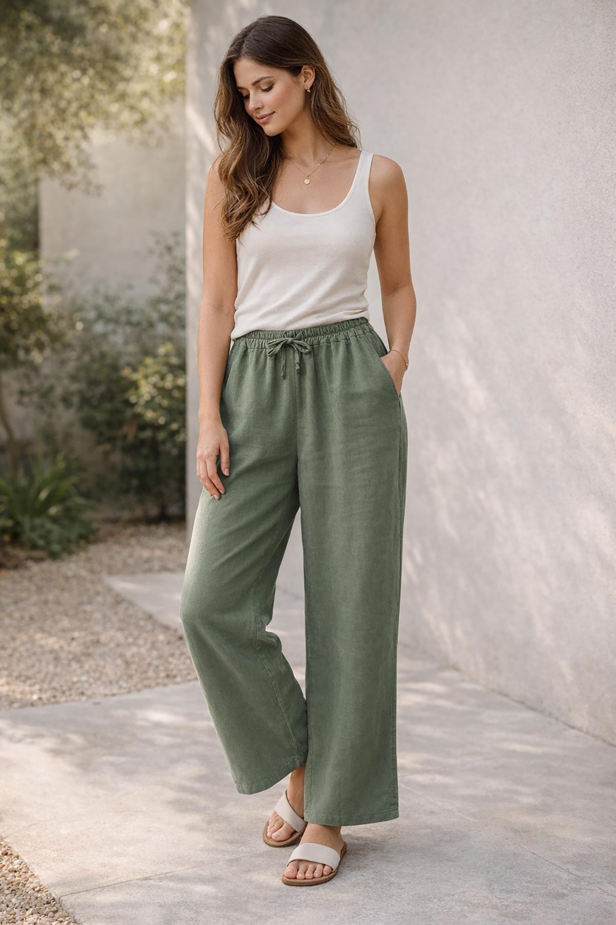 Close-up of breathable cotton fabric on joggers