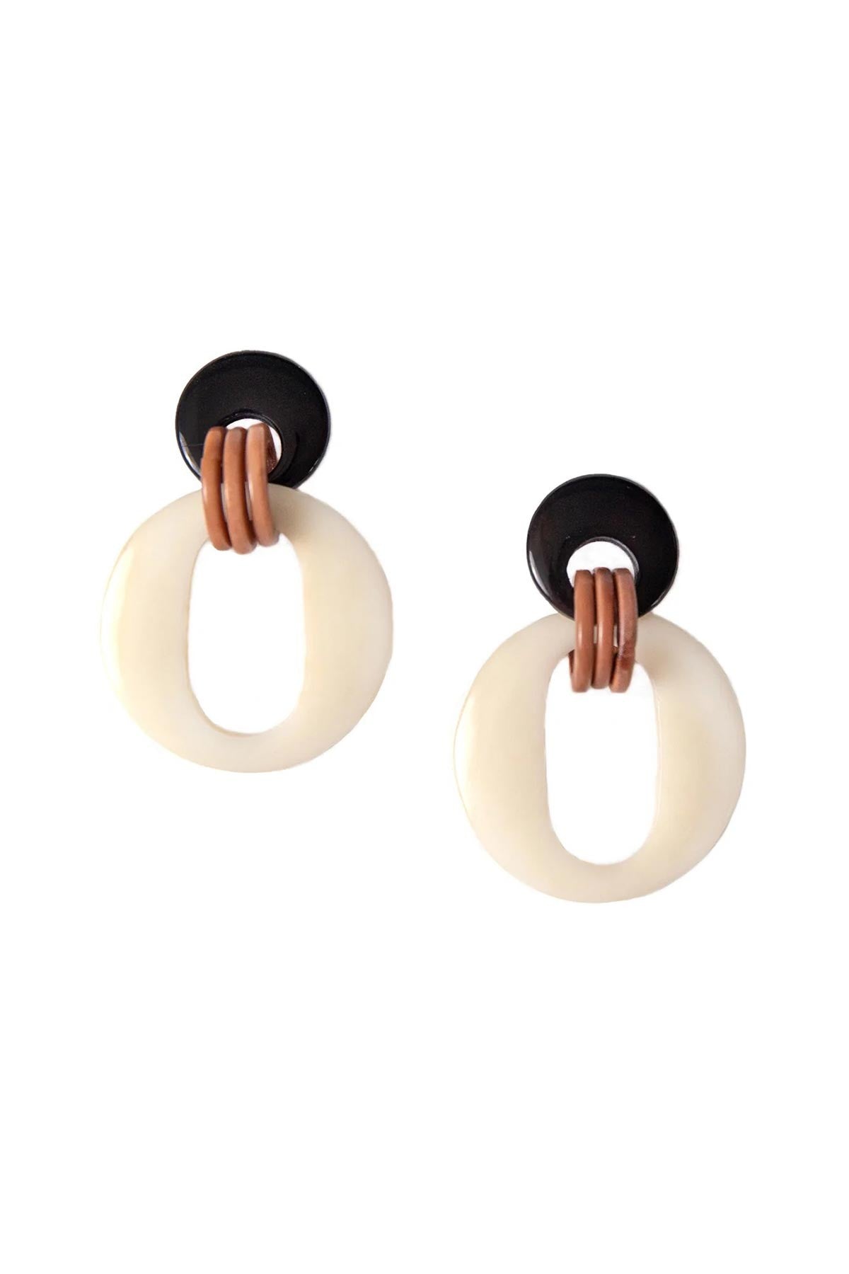 Onyx and ivory tagua ring statement earrings handmade in Ecuador — Urban Wild
