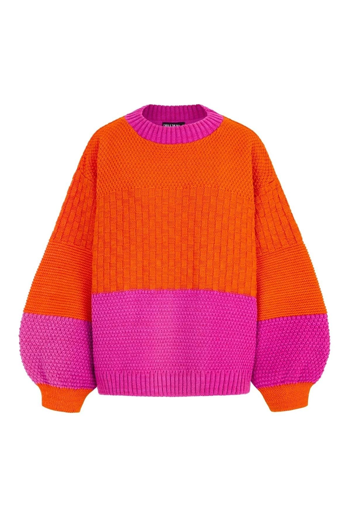 Taz Colour Block Balloon Sleeve Jumper in Orange and Pink — Urban Wild