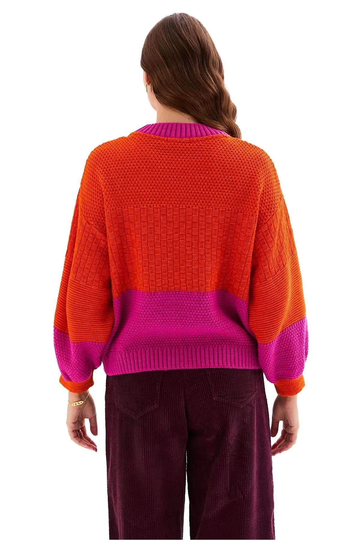 Taz Colour Block Balloon Sleeve Jumper in Orange and Pink — Urban Wild