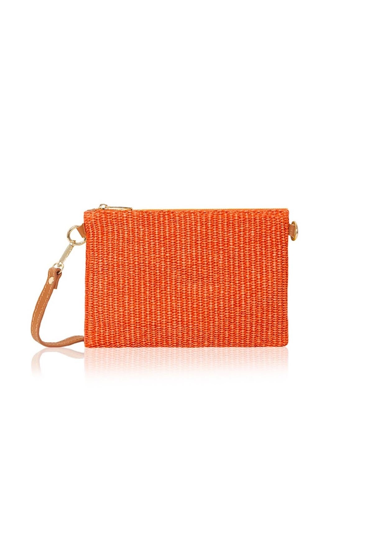 Orange handmade Italian raffia and leather rectangle bag with adjustable strap — Urban Wild