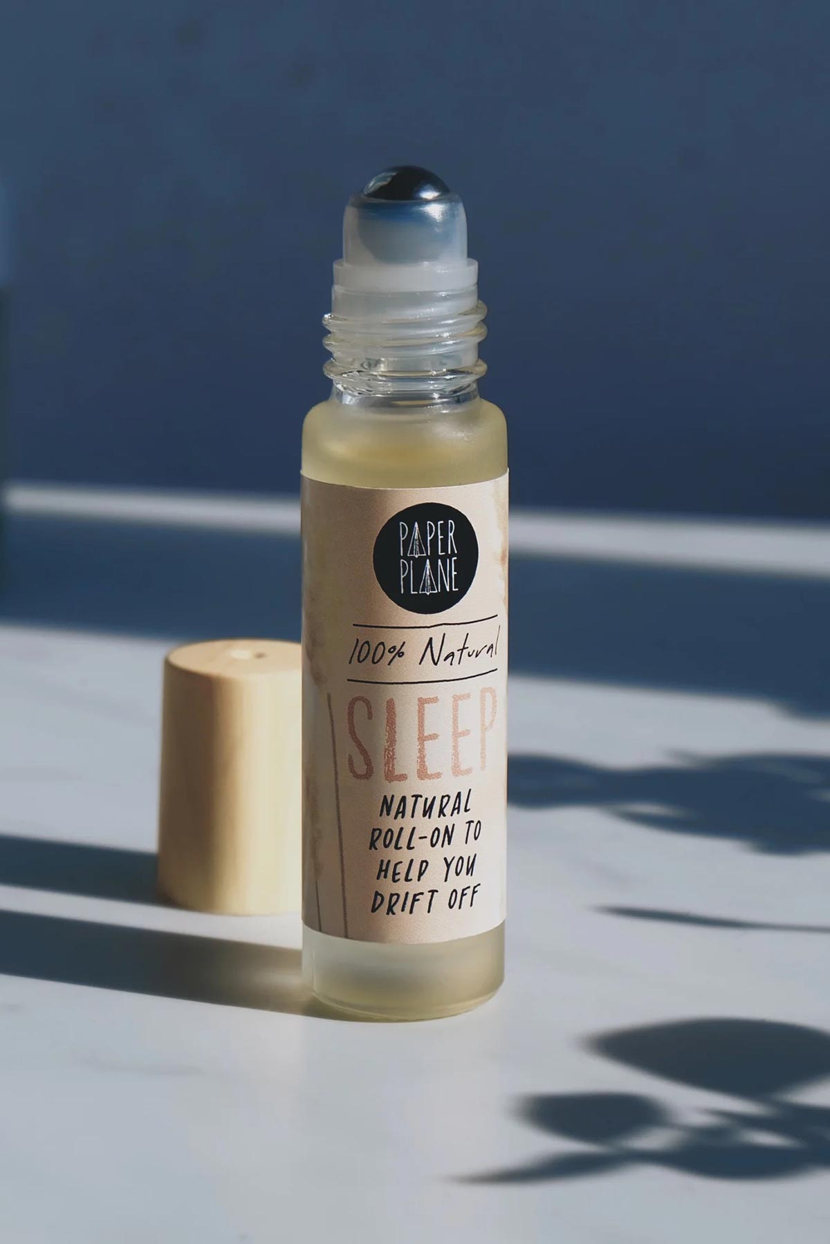 Natural sleep pulse point roller oil in frosted glass bottle with wooden cap — Urban Wild
