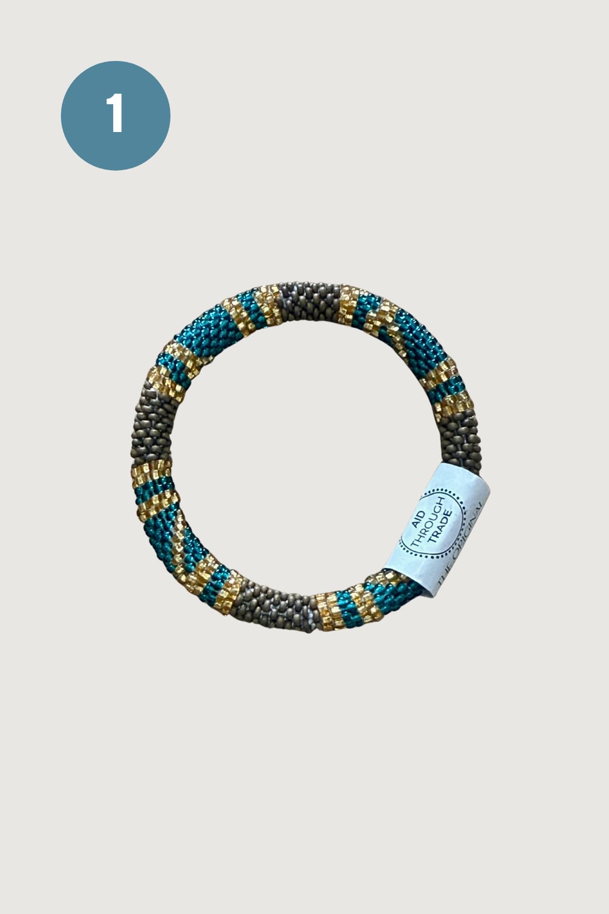 Teal and gold striped beaded roll-on bracelet handmade in Nepal — Urban Wild