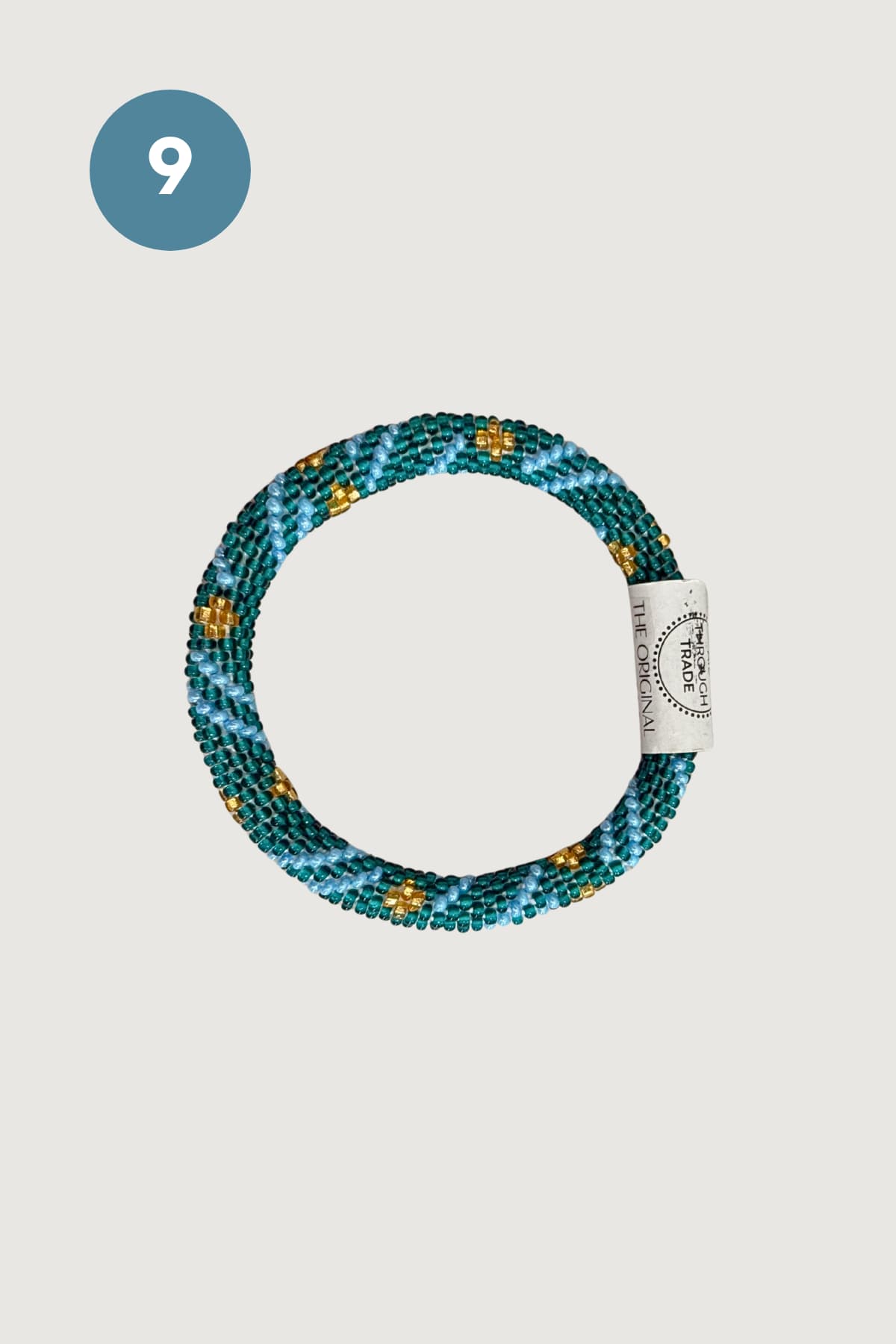 Teal blue and gold patterned beaded roll-on bracelet — Urban Wild