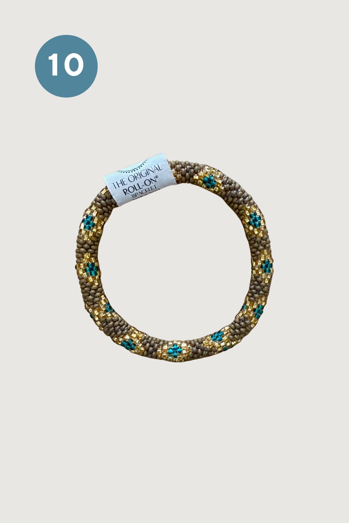 Sand gold and teal floral beaded roll-on bracelet artisan made — Urban Wild