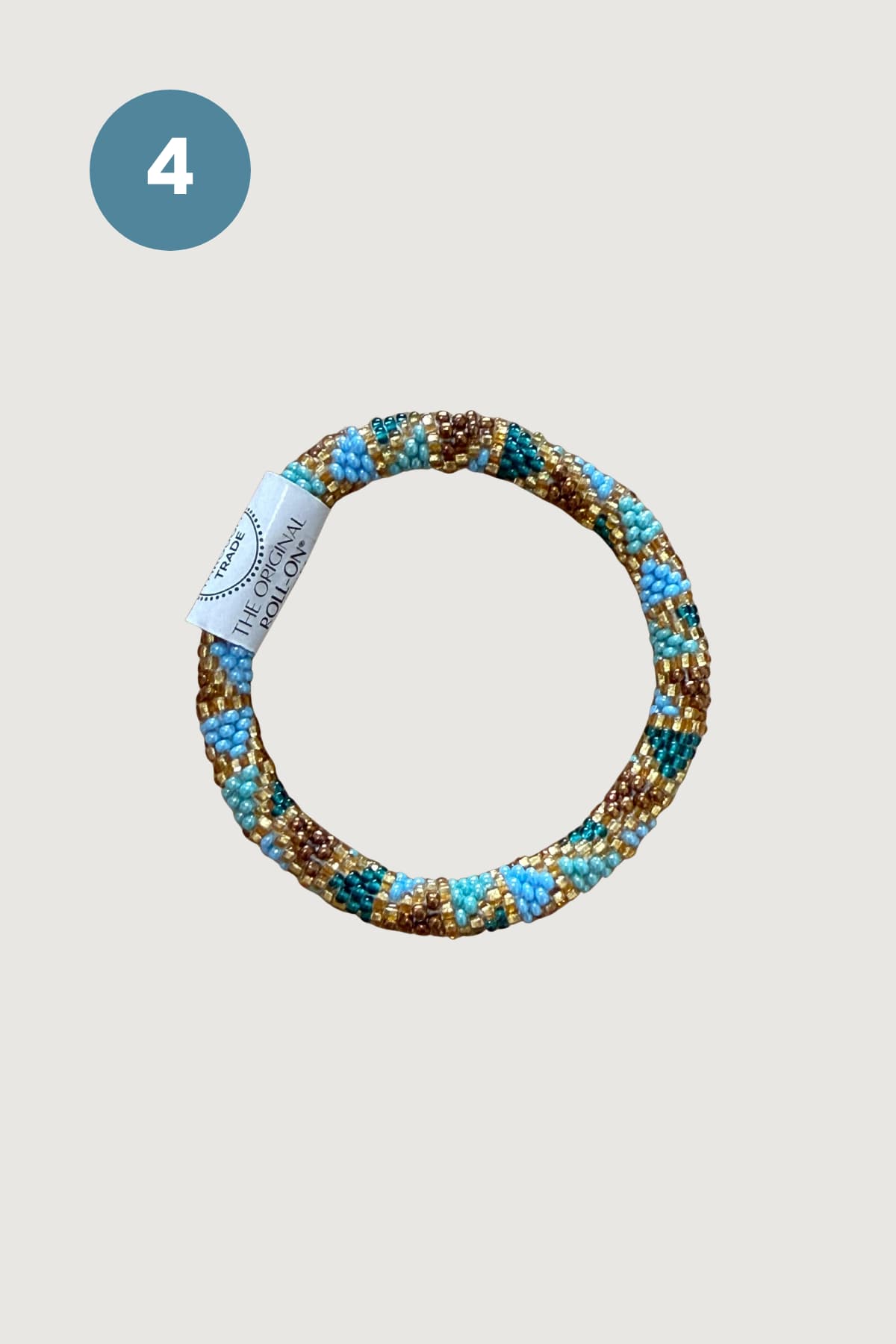 Aqua gold and teal patterned beaded roll-on bracelet — Urban Wild