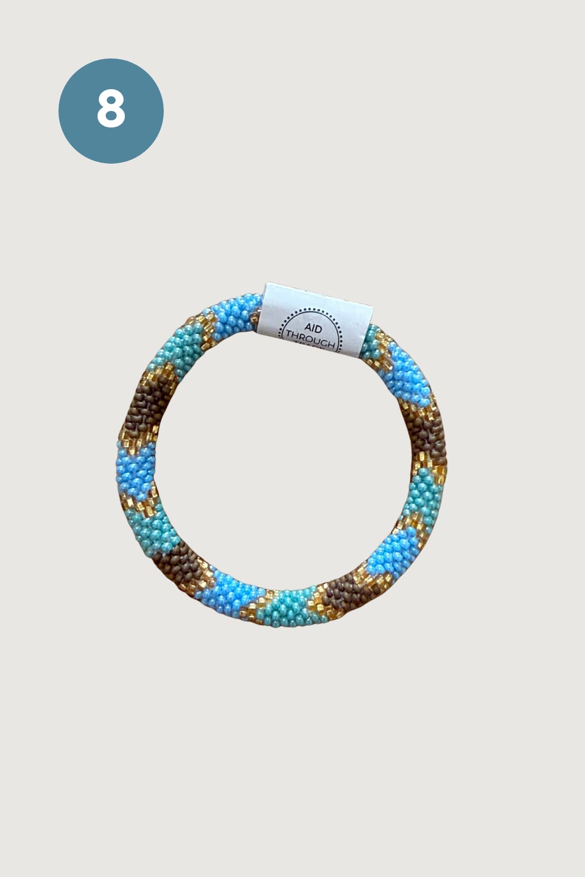 Sky blue brown and gold beaded roll-on bracelet handmade — Urban Wild