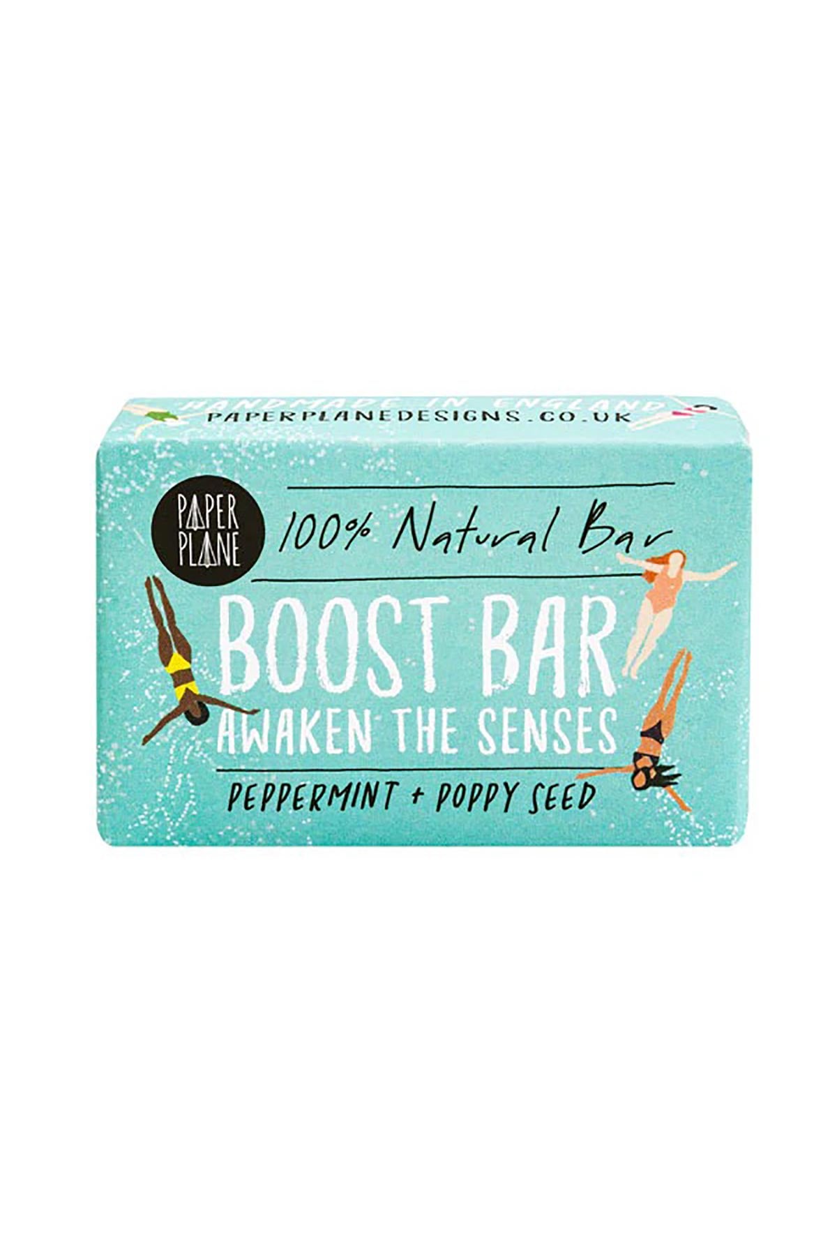 Boost Bar peppermint and poppy seed 100% natural vegan soap front packaging - Urban Wild